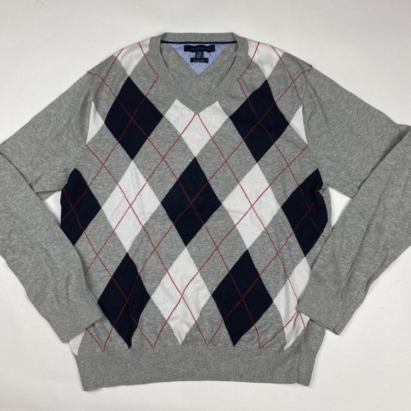 Tommy Hilfiger Other - Tommy Hilfiger Pima Cotton Argyle Diamond Sweater Men's XL Gray Knit V Neck